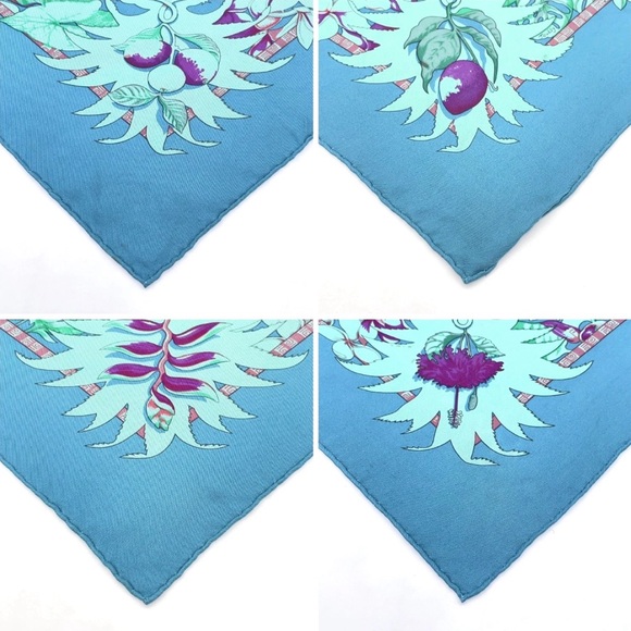 HERMES Rare Vintage Collectable Carre 90 Aloha Dip-Dye Turquoise Silk Scarf - Picture 5 of 10